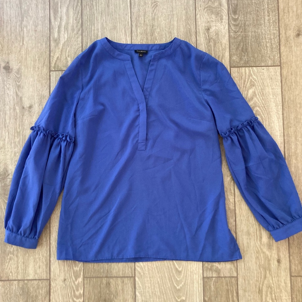 Talbots Cobalt Blue Blouse with Gathered Sleeves